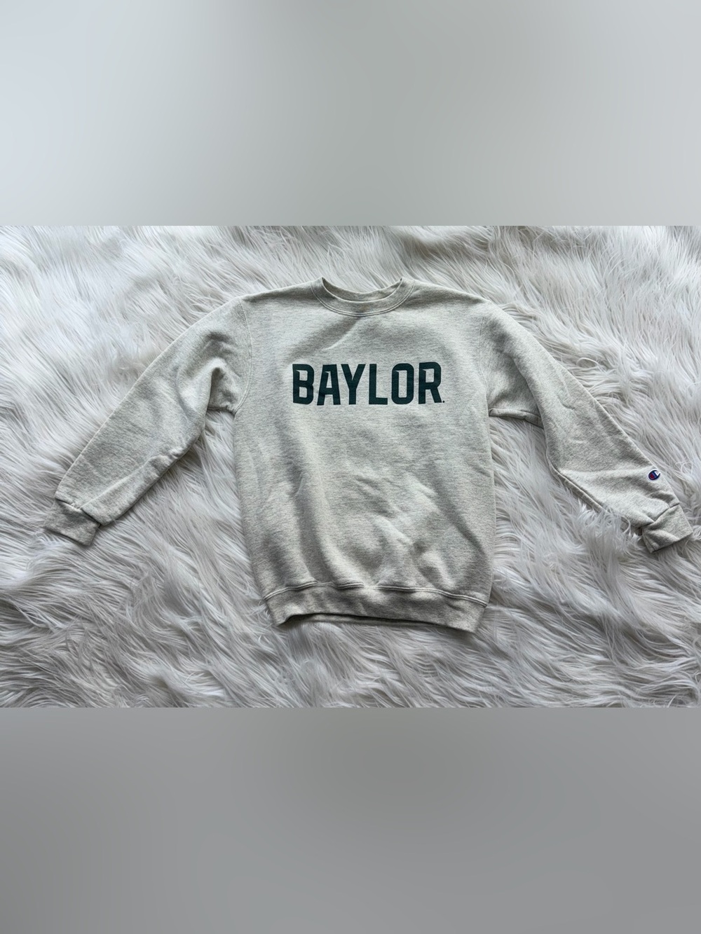 Champion Youth Medium Baylor Light Grey Crewneck Sweatshirt Dark Green Logo